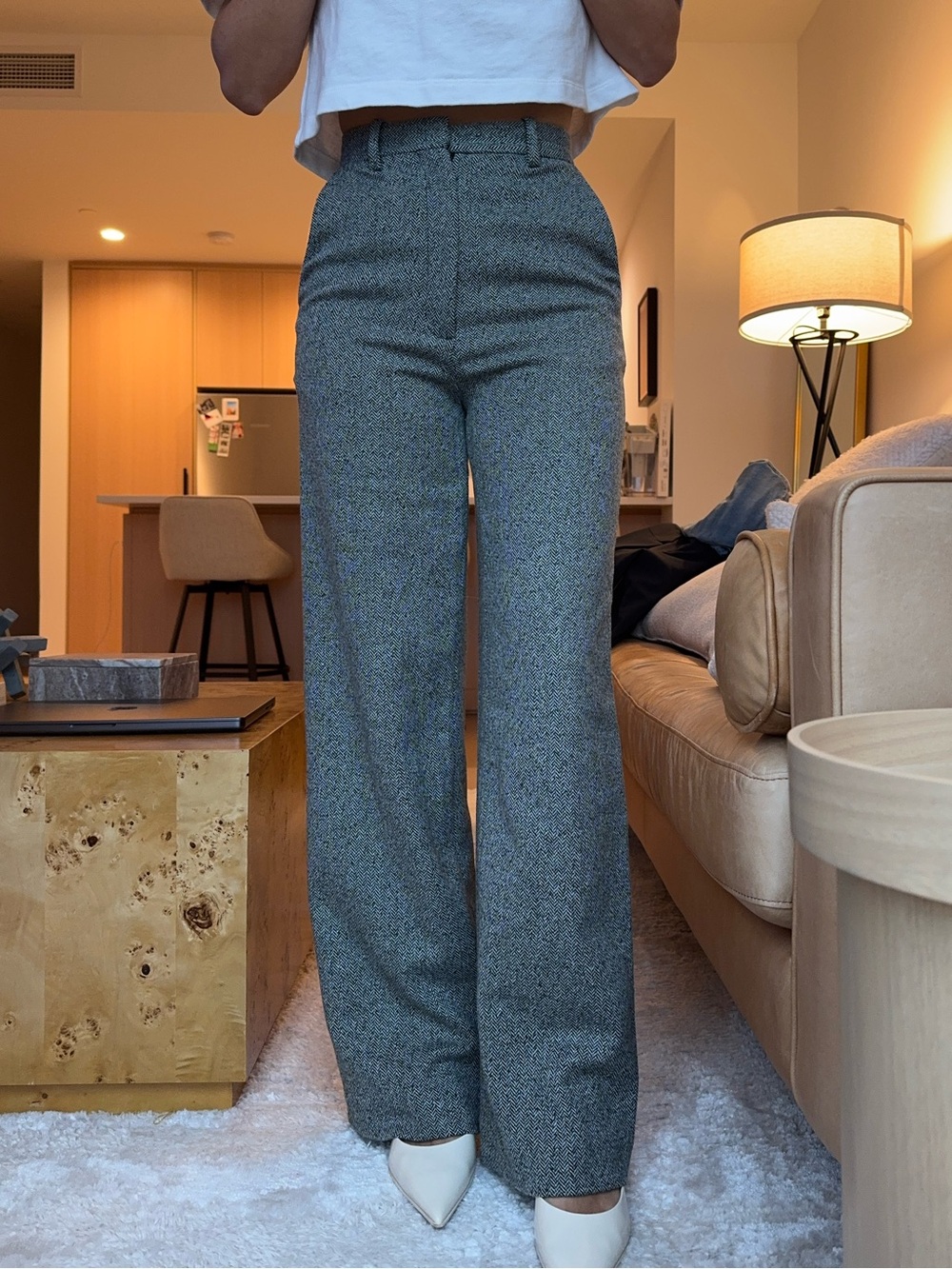 & Other Stories High-Waist Wide-Leg Gray Tweed Pants